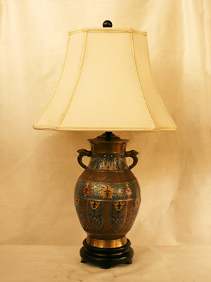 Champleve Vase Lamp w/ Mythological Animal Handles & Archaic Design, c. Late 19th Century