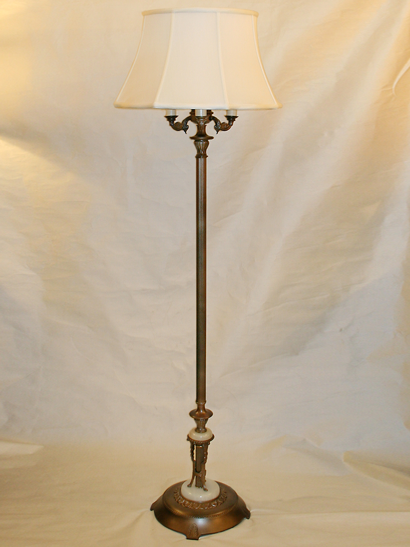 Exceptional Six-Way Floor Lamp w/ Botanical Cast Accents on Arms & Onyx Details, c. 1920