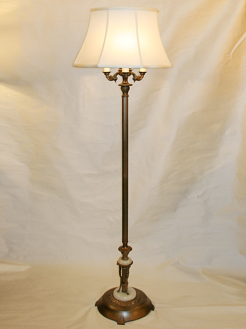 Exceptional Six-Way Floor Lamp w/ Botanical Cast Accents on Arms & Onyx Details, c. 1920