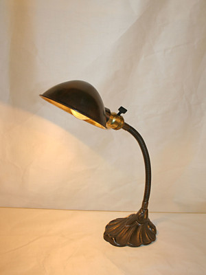 Vintage Gooseneck Desk Lamp w/ Palmette Design Cast Iron Base, c. 1930