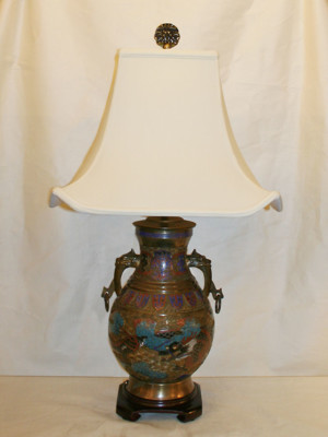 Vintage Champleve Urn Lamp w/ Flying Dragon Scene, c. 19th Century