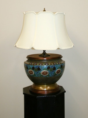Large Bronze Champleve Urn Table Lamp w/ Beautiful Botanical Motif, c. 19th Century