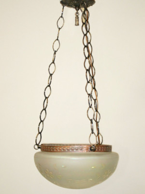 Etched Frosted Glass Bowl Fixture w/ Floral Design, c. 1920