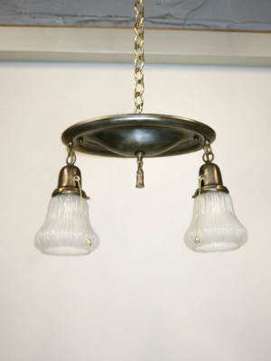 2 Lt Colonial Style Flush Mount w/ Frosted Sheffield Glass, c. 1920