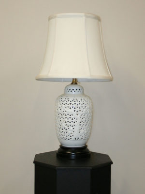 Vintage Blanc de Chine Porcelain Table Lamp w/ Black Base, c. 1940