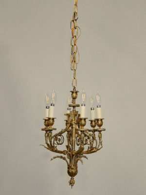 Elegant French Gilt Gold 6 Arm Neoclassical Chandelier, c. 1920.