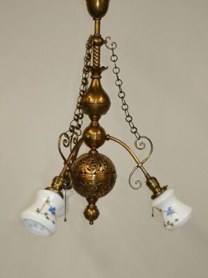 Late Victorian Brass 3-Arm Gas Style Fixture w/ Hammered Details, c. Late 19th Century