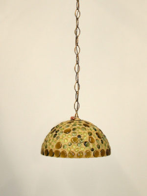 Unique Glass Pebble Dome Pendant w/ Green & Yellow Glass Pebbles