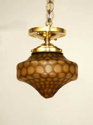 Arts & Crafts Honeycomb Design Glass Semi Flush w/ Brass Hardware, c. 1910