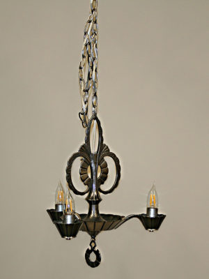 Arts & Crafts 3 Lt Iron Fixture w/ Scalloped Details, c. 1930