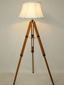 Vintage Tripod Floor Lamp w/ Warm Toned Wood, c. 1960