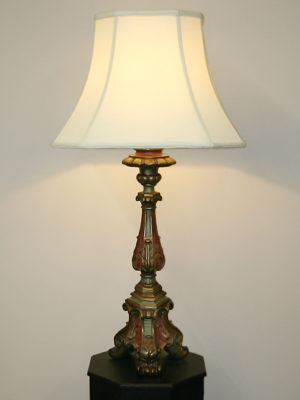 Vintage Painted Italian Table Lamp w/ Ornate Carving & All Original Finish, c. Early 20th Century