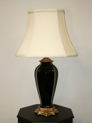 Neoclassical Style Black Amethyst Glass Lamp marked "Artistic Brass & Bronze Works Inc.", c. 1930
