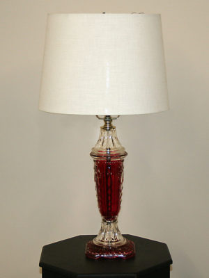 Vintage Molded Glass Lamp w/ Clear & Ruby Glass, c. 1950
