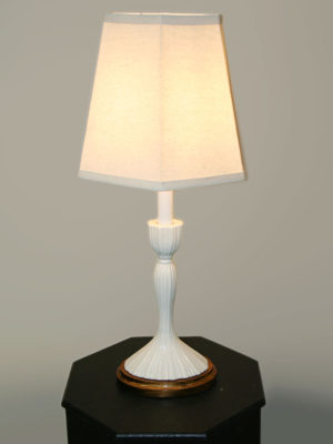 Fluted Cream Porcelain Candlestick Lamp w/ Oval Wooden Base, c. 1950's