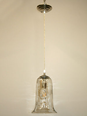 Custom Built Bell Shaped Glass Pendent w/ Hand-Cut Starburst Design.