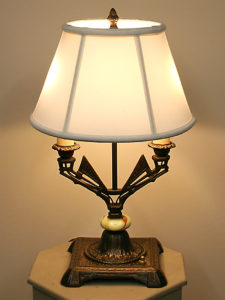 Vintage Art Deco 2 Lt Table/Desk Lamp w/ Green Marbled Glass Accent, c. 1930