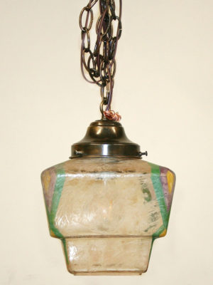 Glass Pendant w/ Green & Tan Design, c. 1960