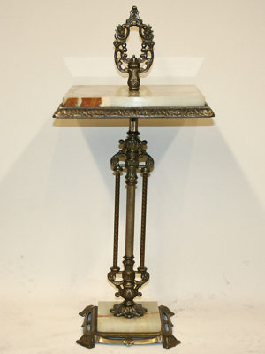 Victorian Era Onyx & Brass Plated Iron Stand / Accent Table w/ Center Ornament, c. Late 19th Century