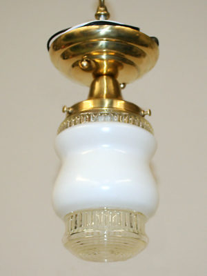 Milk Glass Semi Flush w/ Reflector & Brass Fitter, c. 1950