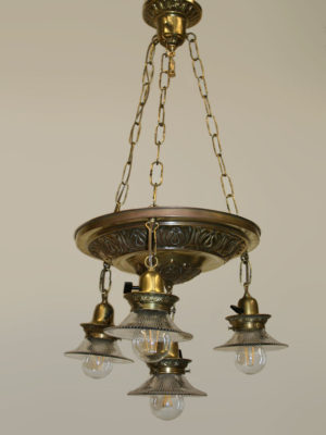 4 Lt Brass Shower / Pan Fixture w/ Acanthus Leaf Motif, c. 1920