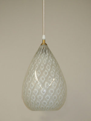Italian Glass Teardrop Pendant w/ White Diamond Pattern, c. 1950