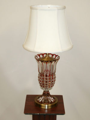 Vintage Ruby Color Diamond Pattern Vase Lamp, c. 1950