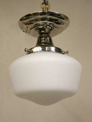 Satin Opal Vintage Schoolhouse Glass Semi Flush, c. 1940