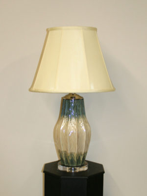 Custom Rustic Ceramic Vase Lamp w/ Blue/Gray & Taupe Colors. 