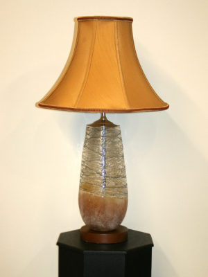 Custom Hand-Blown Glass Vase Lamp w/ Wavy/Blue Lines & Rustic Amber.